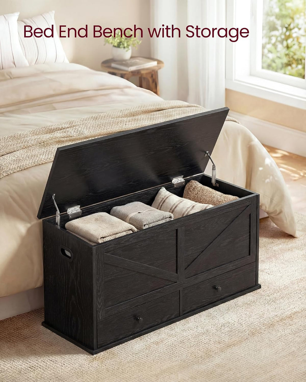 VASAGLE Storage Chest with 2 Fabric Drawers, 15.7 x 39.4 x 19.9 Inches