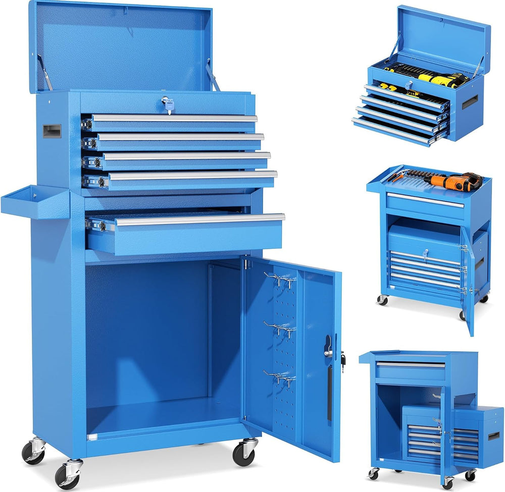 INTERGREAT Rolling Tool Chest, 5-Drawer Tool Box Organizer, Lockable Wheels &...