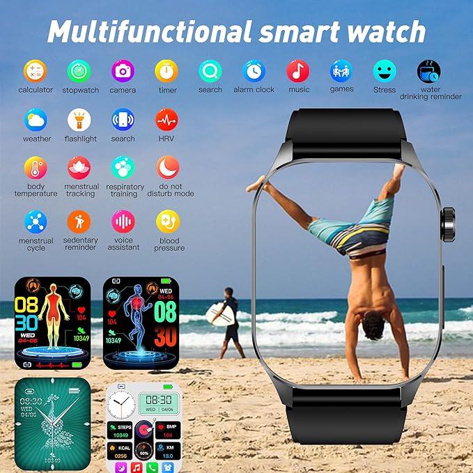 Smart Watch for Men Women, 2.04" AMOLED Color Screen, 24/7 Heart Rate, B...