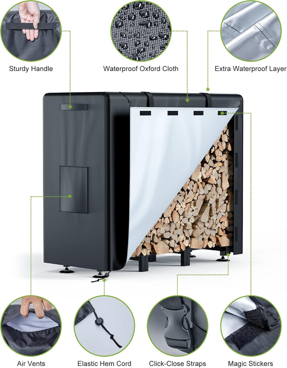 Firewood Rack Outdoor with Cover, 4FT Indoor Wood Rack for Firewood