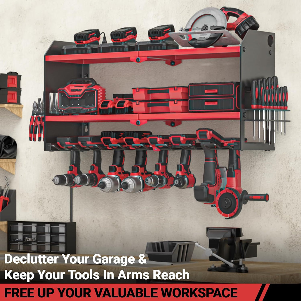 Power Tool Organizer with Charging Station Wall Mount, Cordless Drill and Bat...