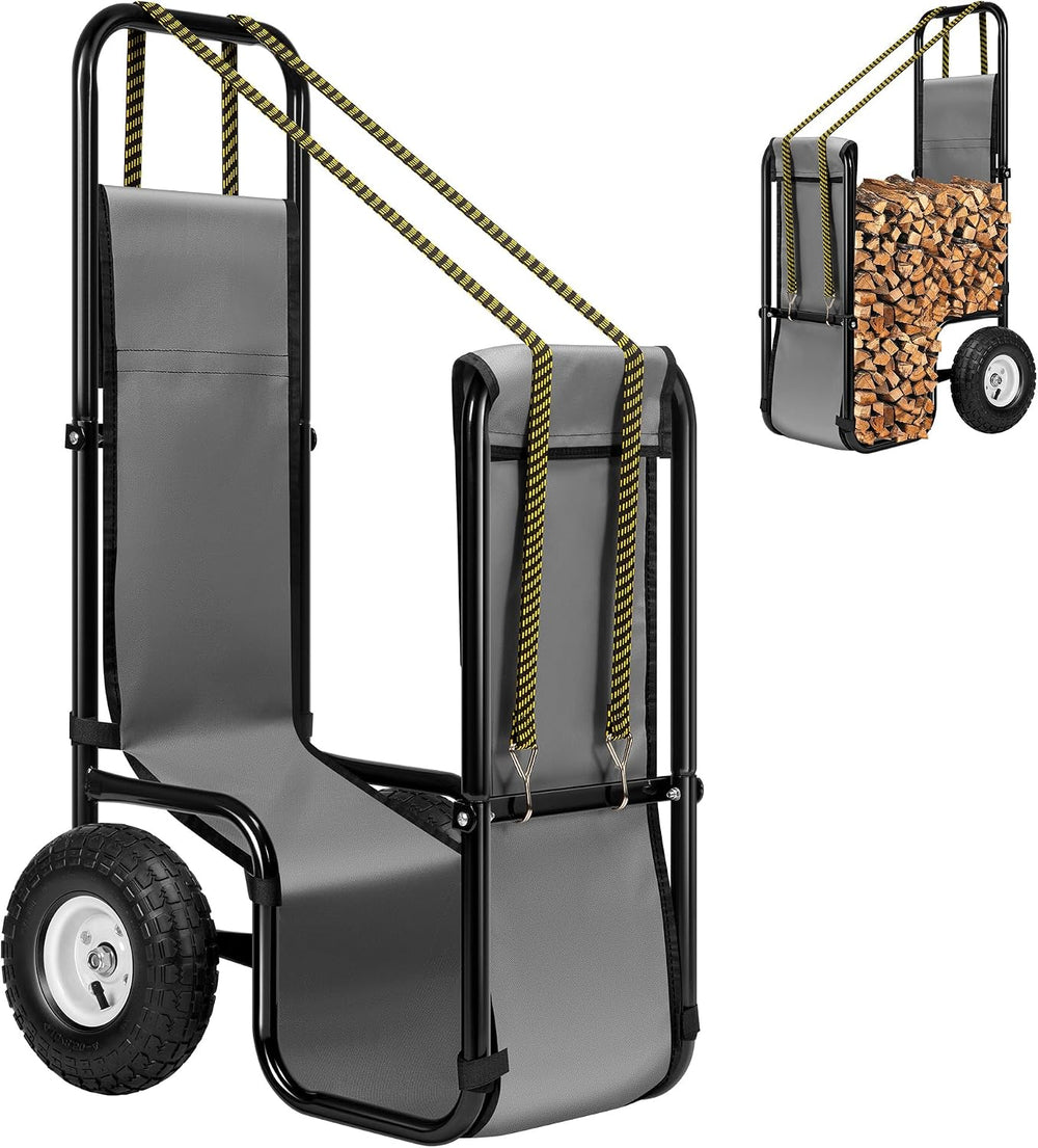 VIVOHOME Firewood Log Cart Carrier with Rubber Wheels Medium Without Cover