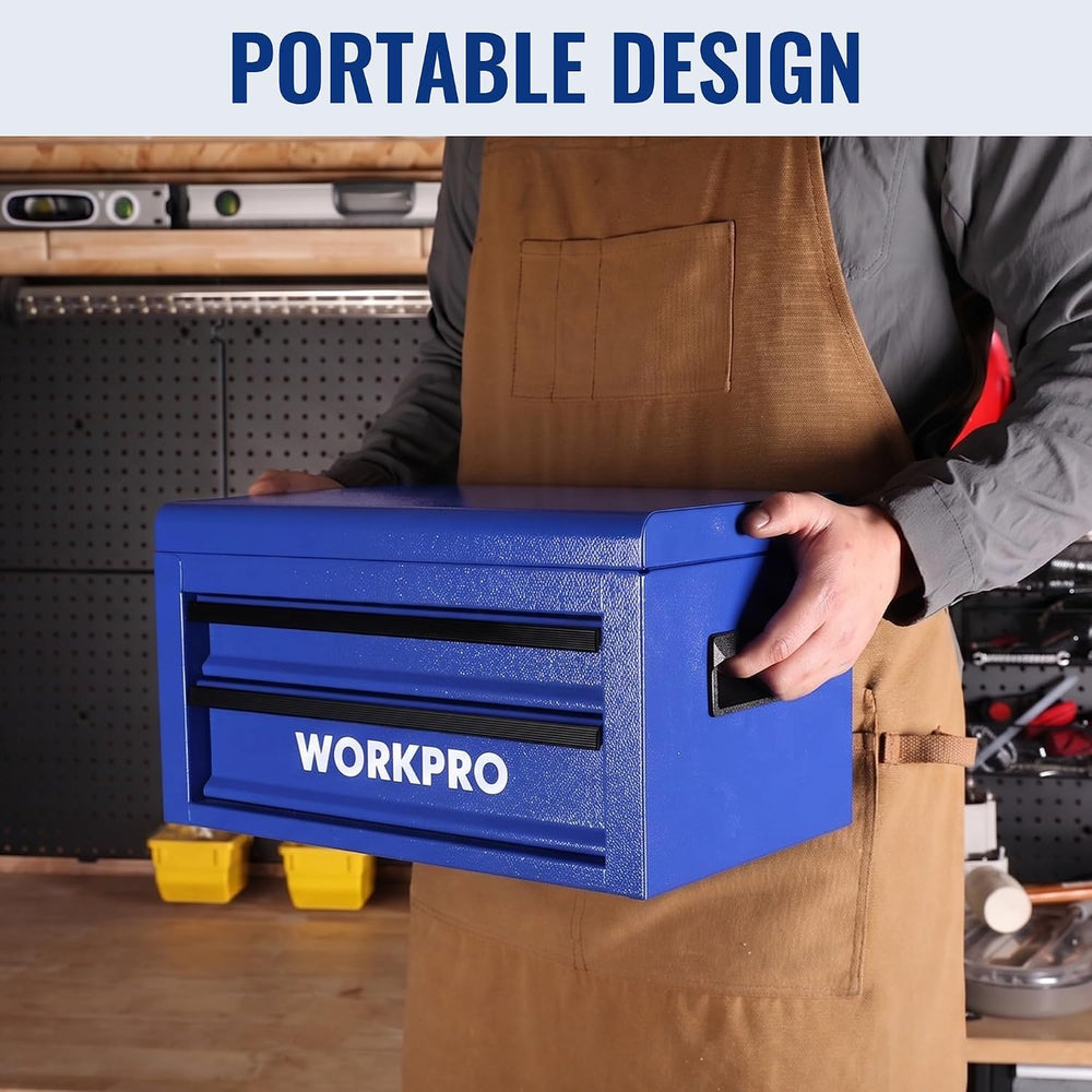 WORKPRO 15" Heavy Duty Metal Toolbox with 2 drawer-Blue