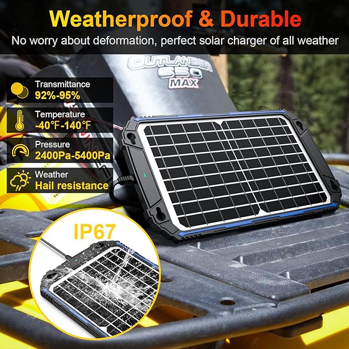 SUNER POWER Waterproof 12W 12V Solar Battery Charger & Maintainer Pro, Bu...