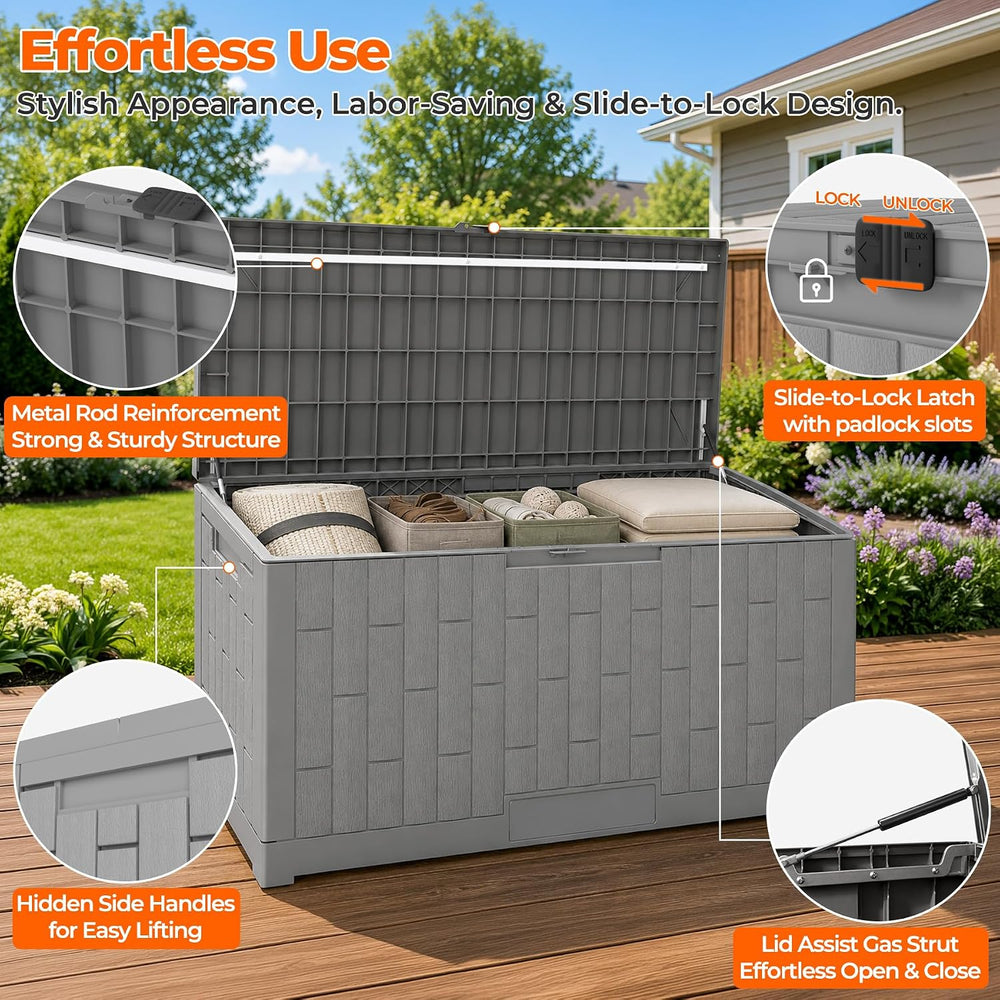 Outdoor Storage Box, 120 Gallon Waterproof Resin Patio Deck Box (Grey)
