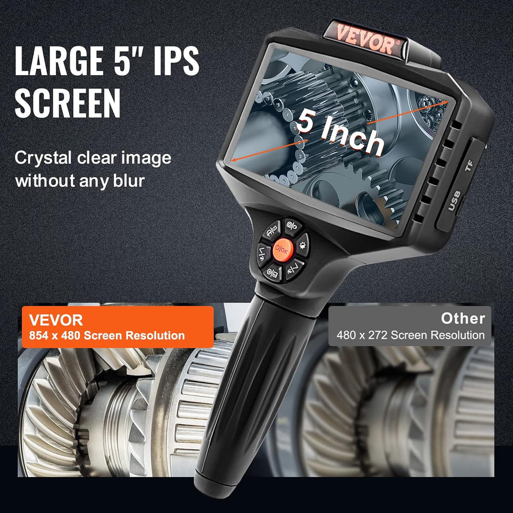 VEVOR Triple Lens Inspection Camera with Light, 5" IPS Screen Industrial...