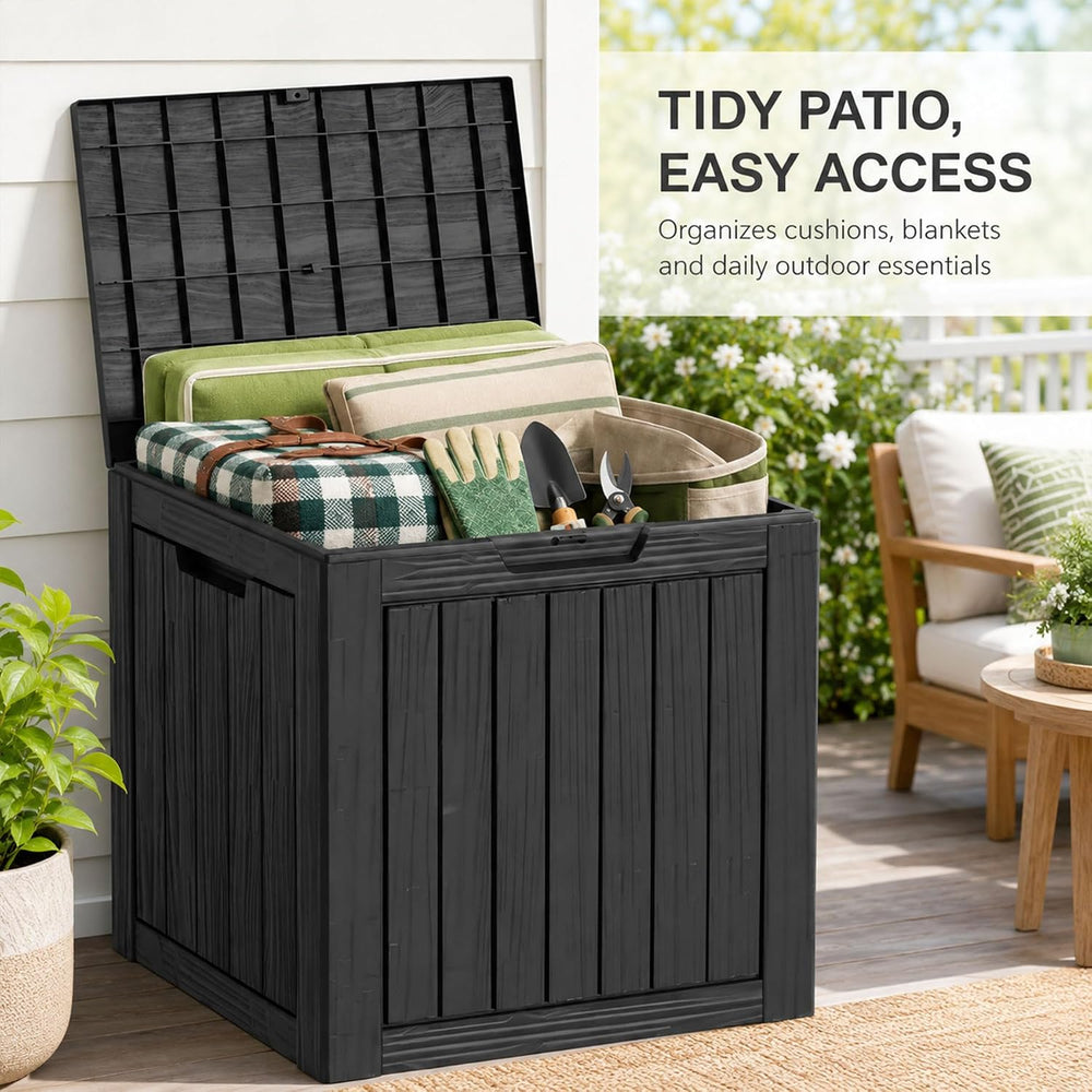 Outdoor Storage Box Resin Deck Box Waterproof Black 32 Gallon