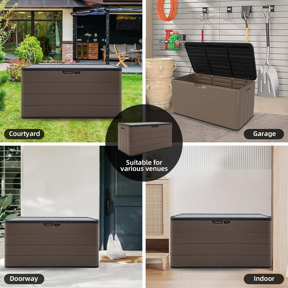 Outdoor Storage Box Waterproof, 100 Gallon Plus Lockable Resin Deck Box Large...