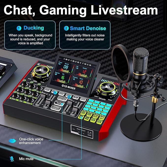 Podcast Microphone Bundle with Live Sound Card Audio Mixer, Podcast Equipment