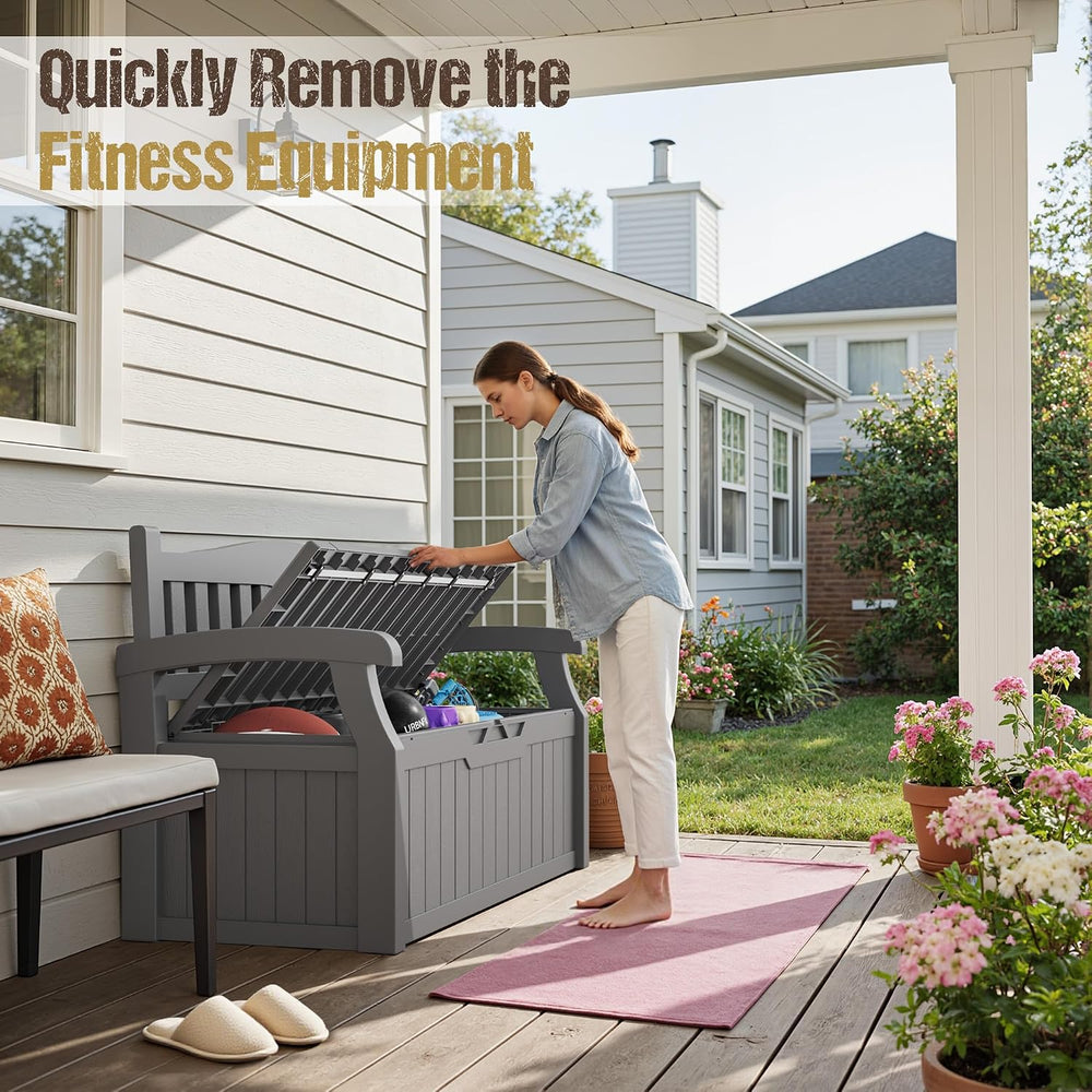 80-Gallon Outdoor Storage Bench, Waterproof Deck Box with Lockable Lid & ...