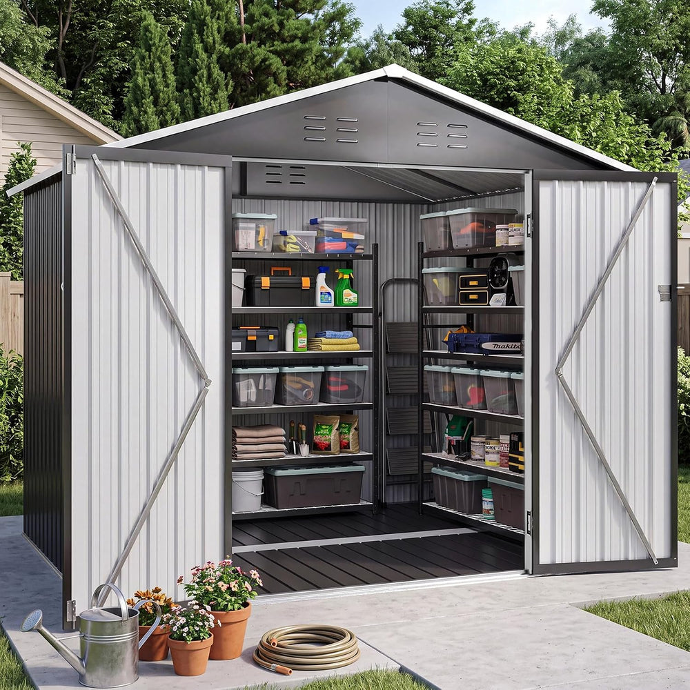 8x6FT Outdoor Storage Shed with Floor Black