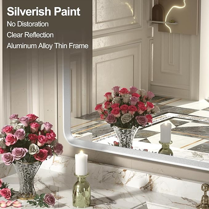 24x32 Silver Bathroom Mirror, Rounded Rectangle Mirror