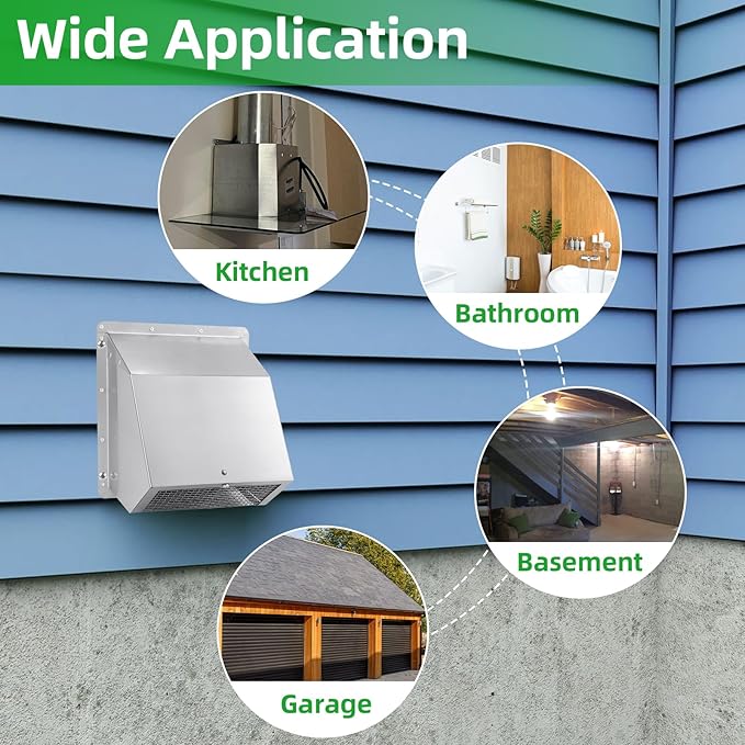 12 Inch Hooded Wall Vent with Screen and Damper, Outdoor Wall Exhaust Vent