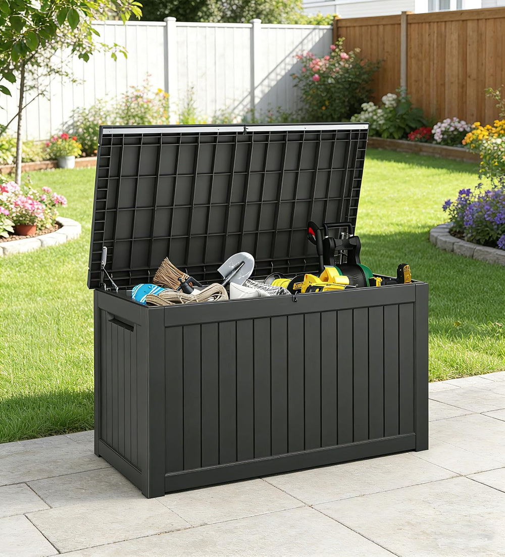 Resin Outdoor Deck Storage Box Waterproof (Black, 270 Gallon)