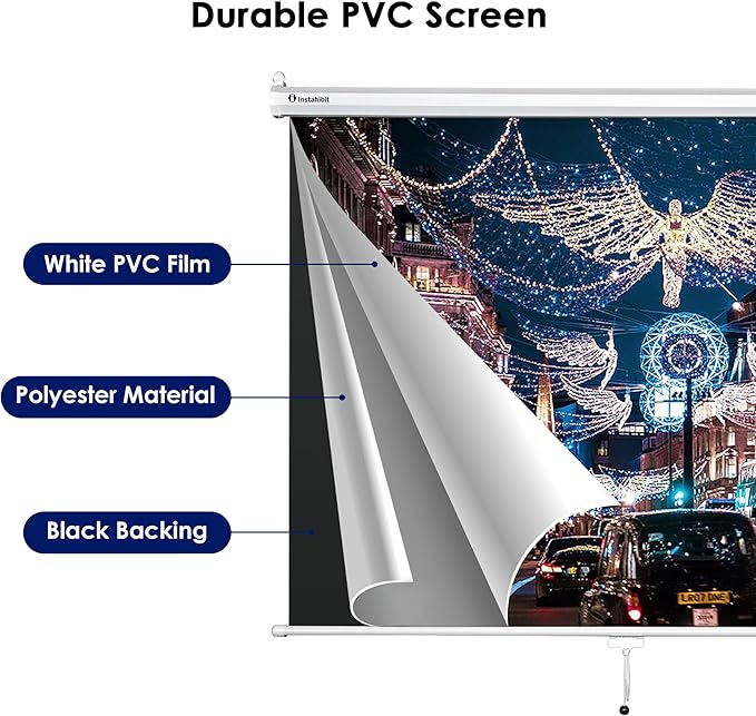 Instahibit 72" Projection Screen Pull Down 4:3 4K HD Manual Retractable