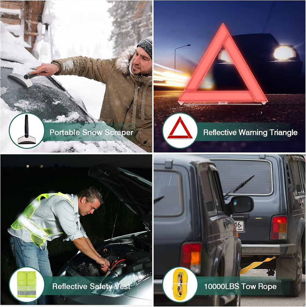 Car Emergency Roadside Kit with Jumper Cables, Vehicle Auto Car Safety Kits