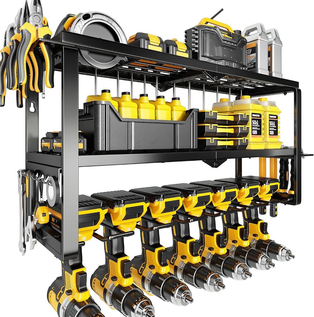 fanatato Power Tool Organizer Wall Mount Storage Rack with 7 Drill Holder