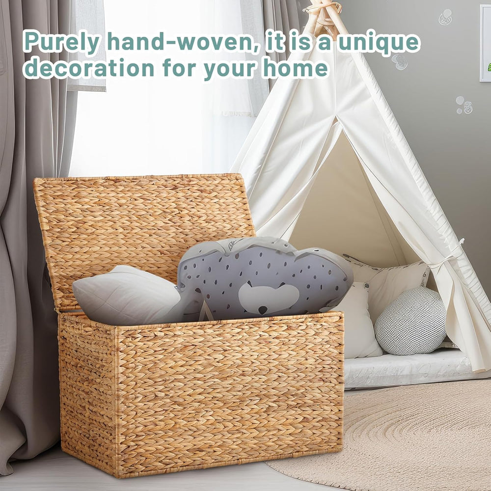 Wonderjune 30 x 17.7 x 17.7 Inch Water Hyacinth Wicker Storage Trunk
