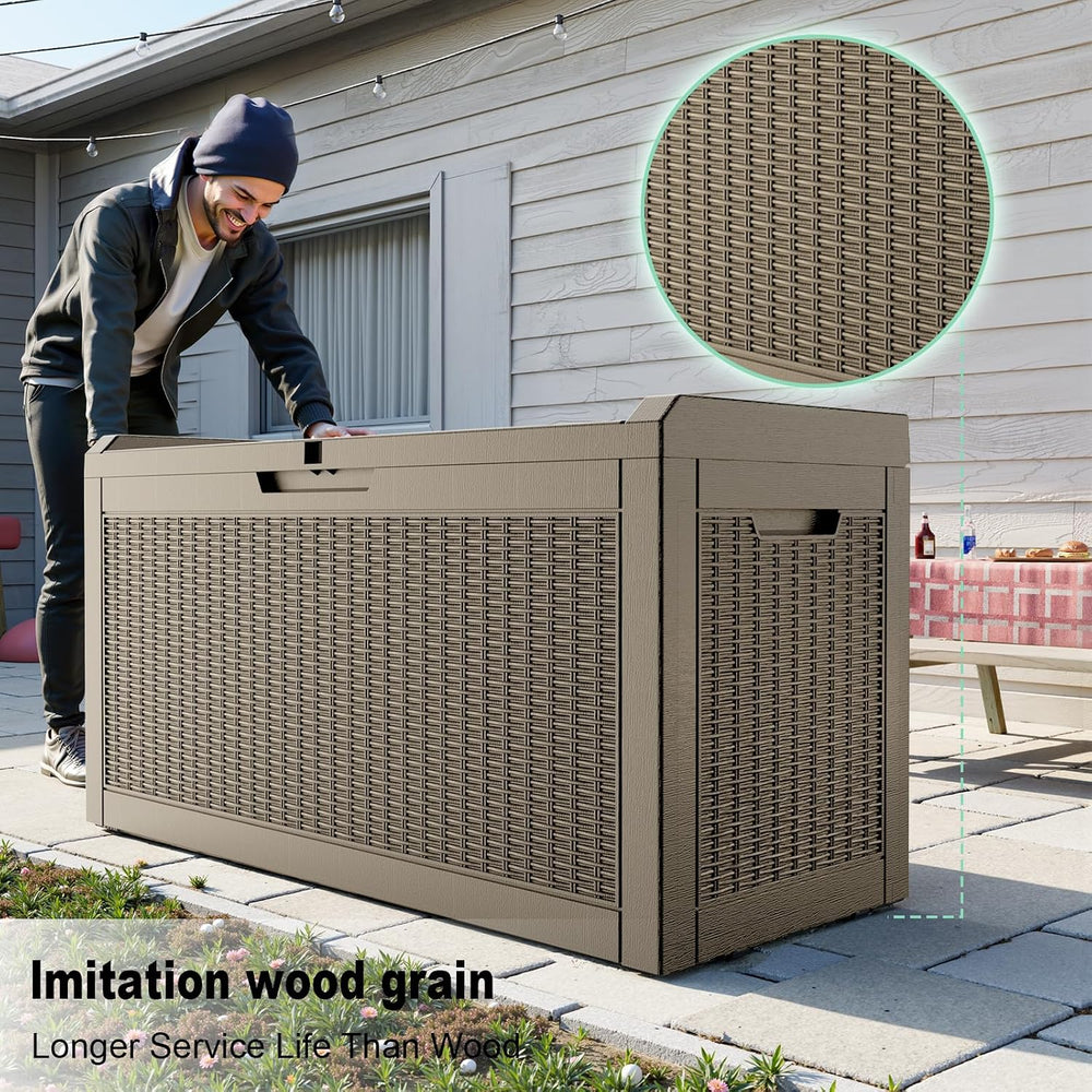 DRATO 70 Gallon Outdoor Storage Box Waterproof, Lockable Resin Deck Box for P...