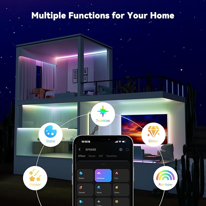 MIWISE LED Strip Lights, RGB Smart IC COB LED Strip Light Color Chasing