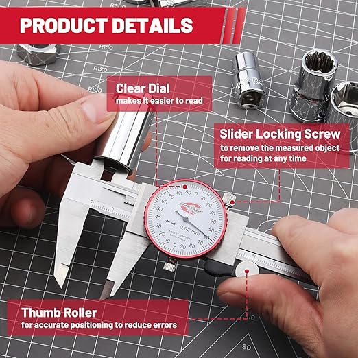 Standard Gage Metric Dial Caliper Measuring Tool 0-150mm Range, Analog