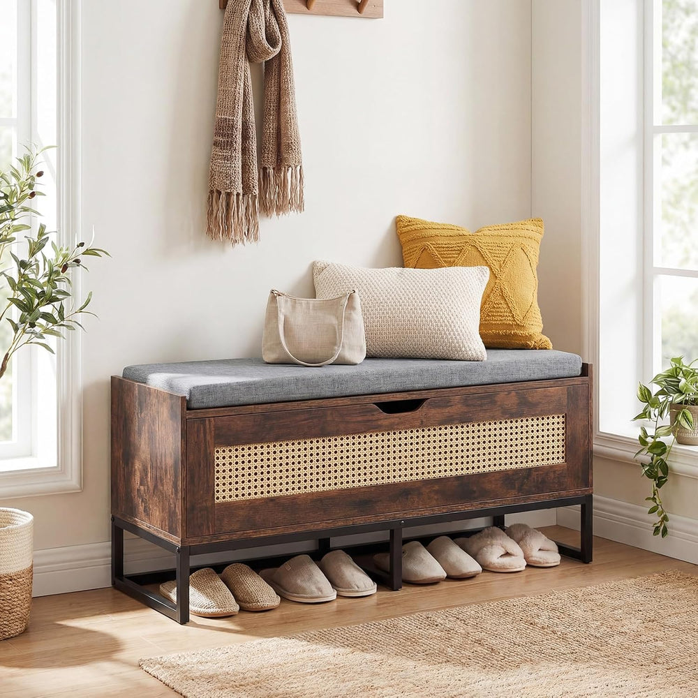 GIANTEX Rattan Shoe Bench, Flip-Top Entryway Bench with Removable Padded Seat...