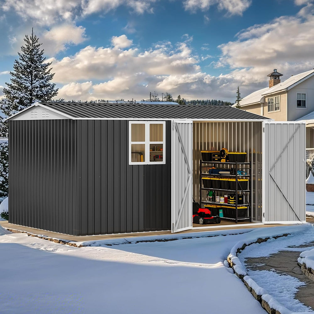 DWVO 12x8ft Large Tool Storage Shed with Window, Lockable Doors, and Sloped R...