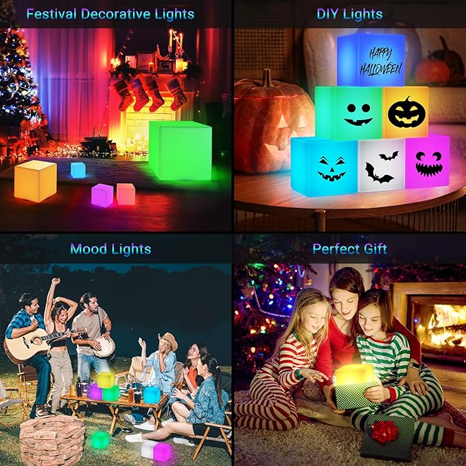 LOFTEK 7-inch LED Cube Night Lights: Rechargeable RGB 16 Colors Changing Light