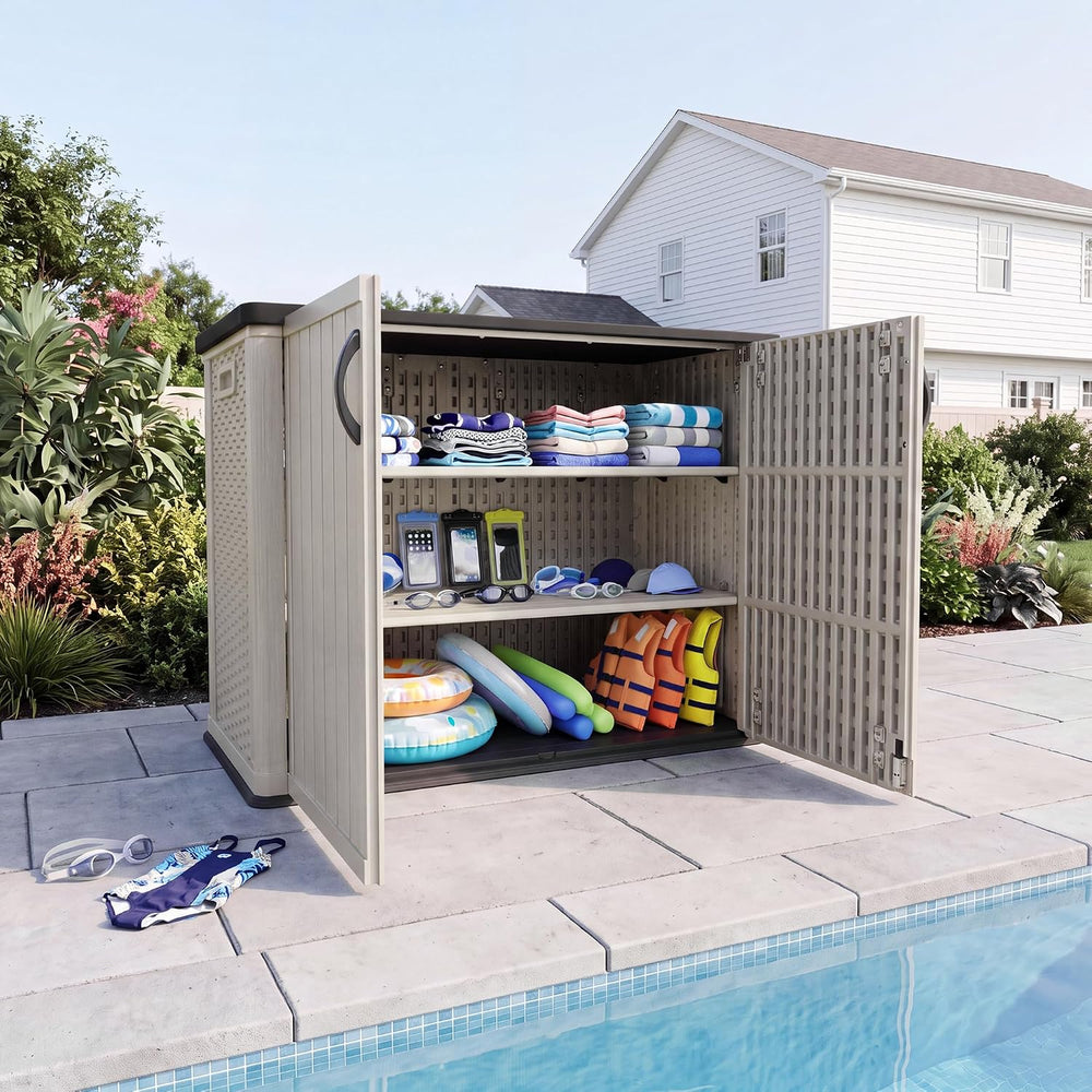 Devoko 26 Cu Ft Resin Outdoor Storage Cabinet with Lockable Doors, Beige