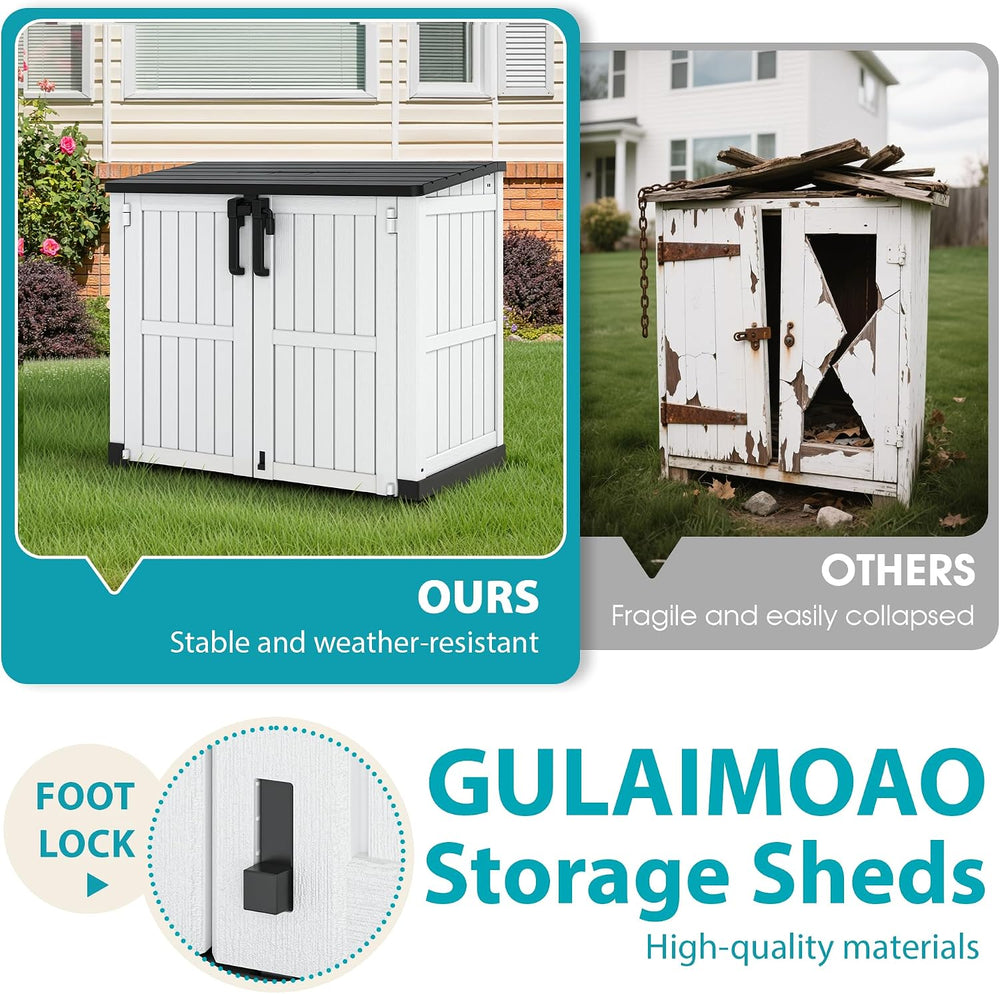 Outdoor Storage Shed 36 Cu Ft with Lockable Doors, Waterproof Storage Box for...