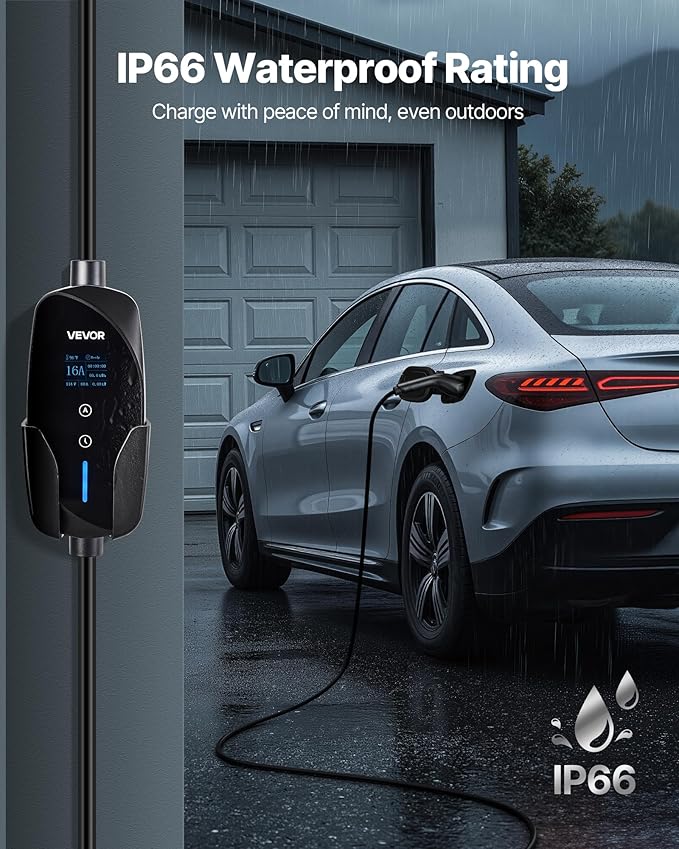 VEVOR Level 1&2 EV Charger, 16 Amp Adjustable Current, Electric Vehicle