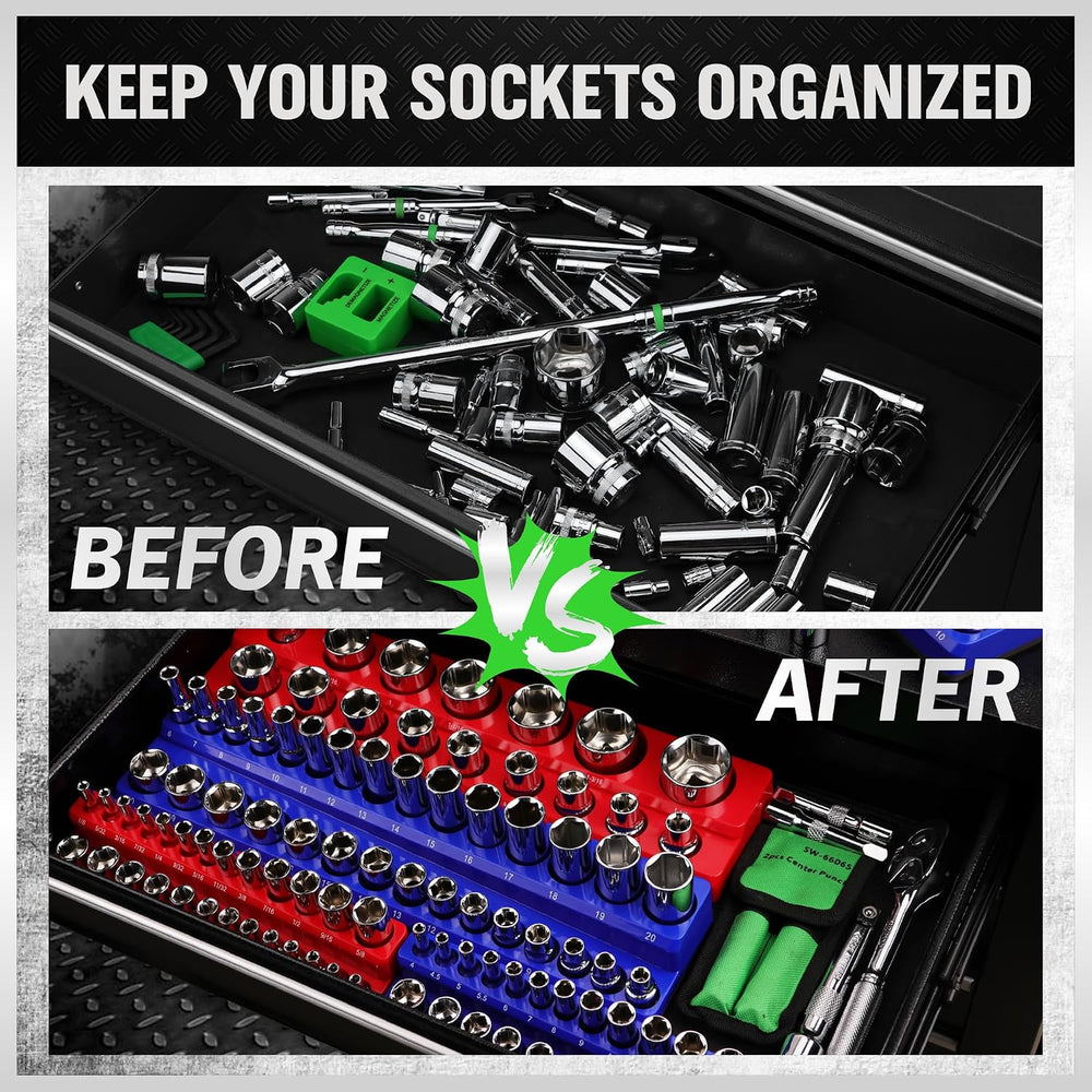 Magnetic Socket Organizer Set, 6PCS Socket Holder, 1/4", 3/8", 1/2&...
