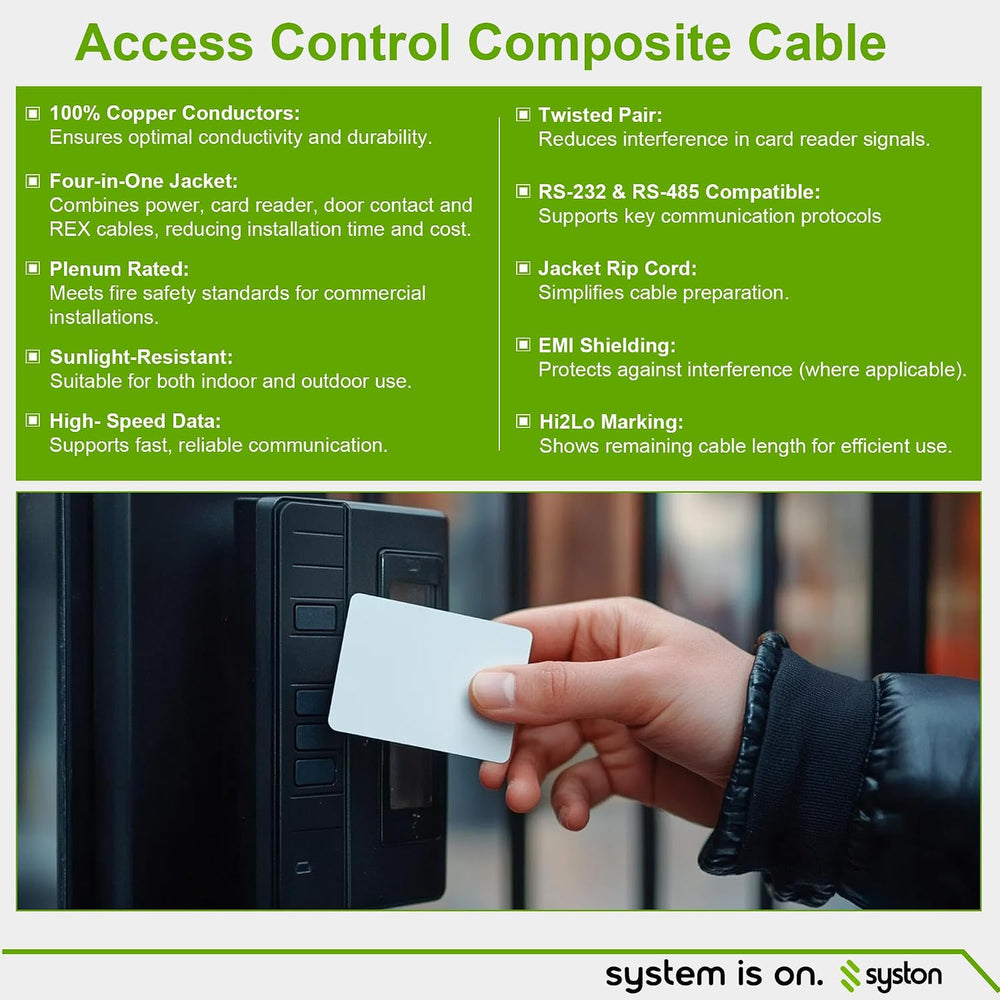 Syston Access Control Composite Cable, Plenum-Rated/CL3P/CMP, Yellow, 500FT