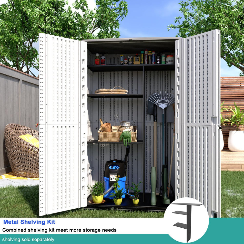 KINYING Outdoor Storage Cabinet Waterproof, Resin Vertical Outdoor Storage Sh...