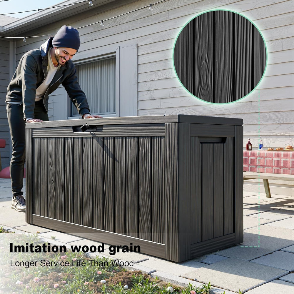 DRATO 85 Gallon Outdoor Storage Box Waterproof, Lockable Resin Deck Box