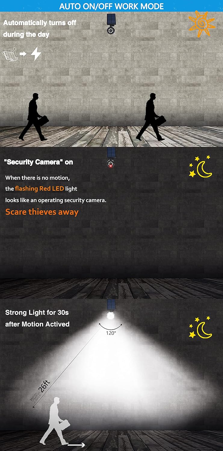 Maksone Solar Lights Motion Sensor Security Light METAL Finishing, Fake Camer...