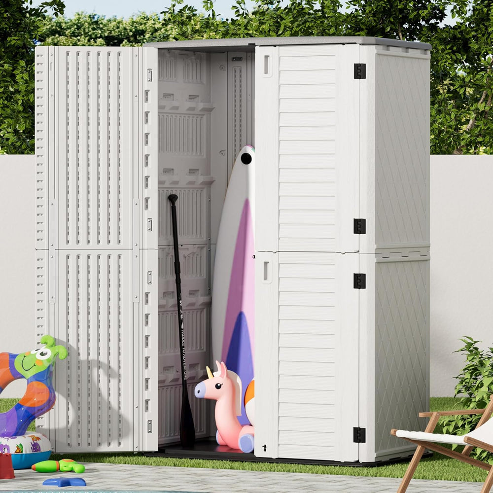 Mrosaa Outdoor Storage Cabinet Waterproof,Resin Vertical Storage Shed Lockabl...