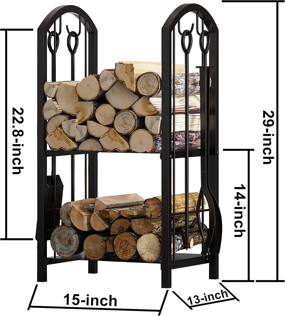 Fire Beauty Firewood Rack Log Holder Wood Storage with 4 Fireplace Tool Set