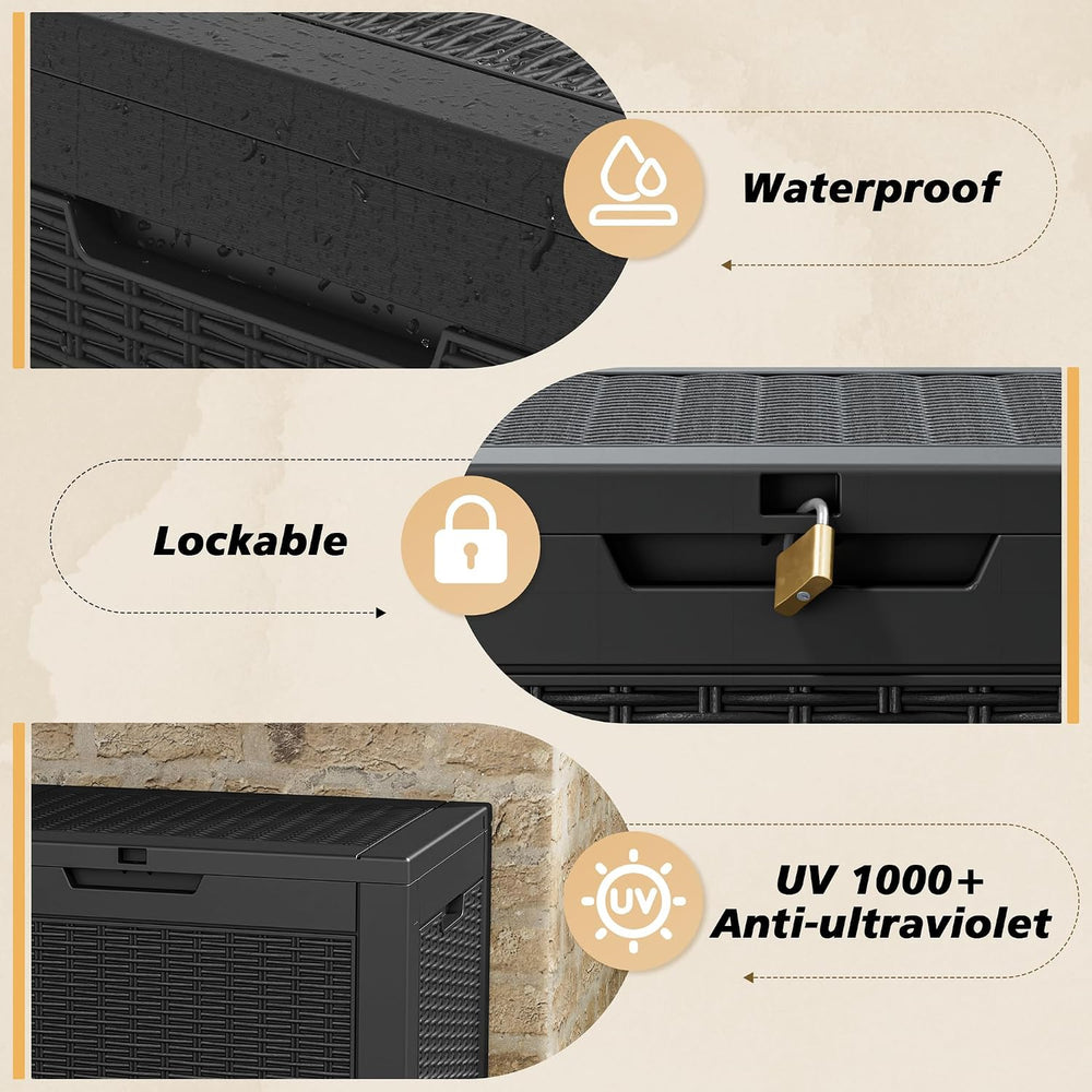 Fancyango 32 Gallon Outdoor Storage Deck Box Waterproof, Black
