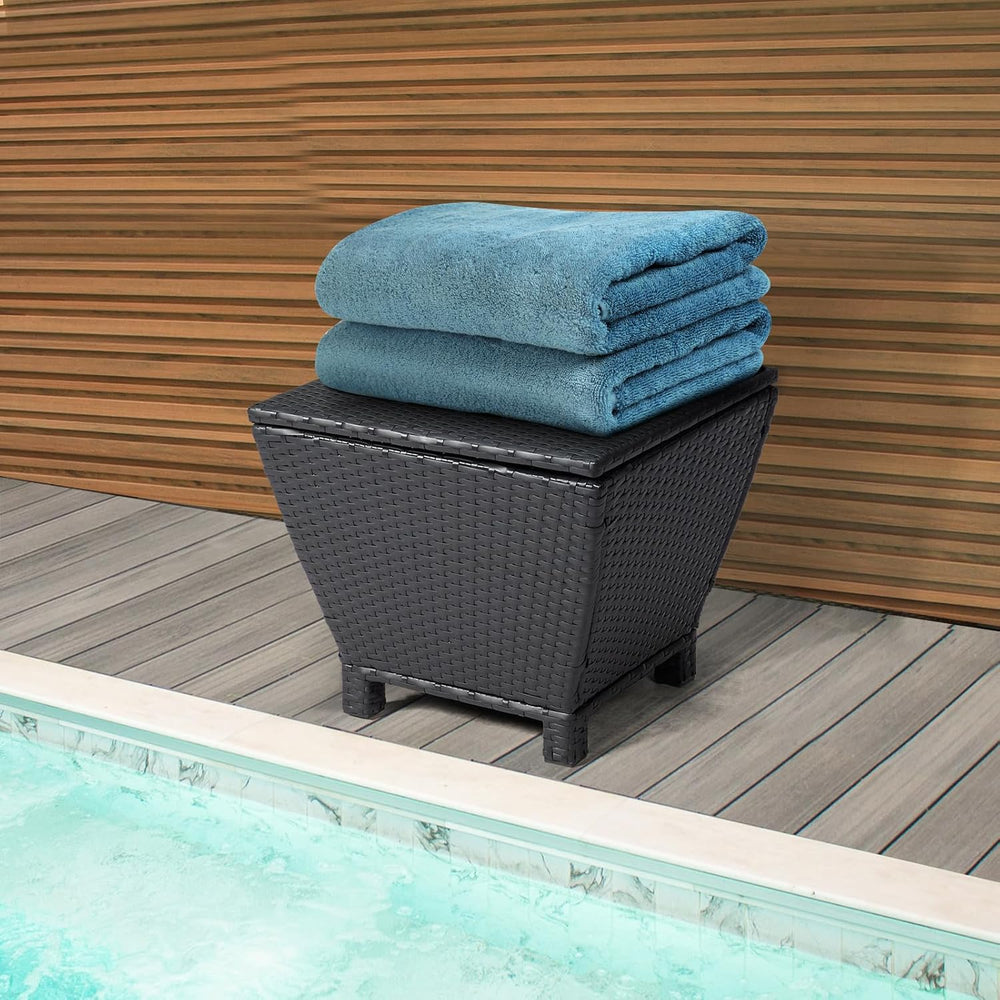 VINGLI 13 Gallon Outdoor Deck Box, Wicker Outdoor Storage Box with Lid, Small...