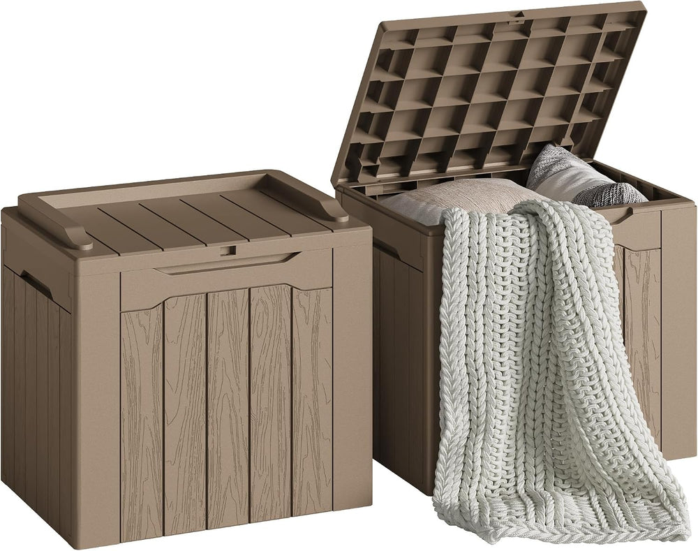 Devoko 30 Gallon Resin Deck Box 2 Pack Outdoor Indoor Waterproof Storage Box ...