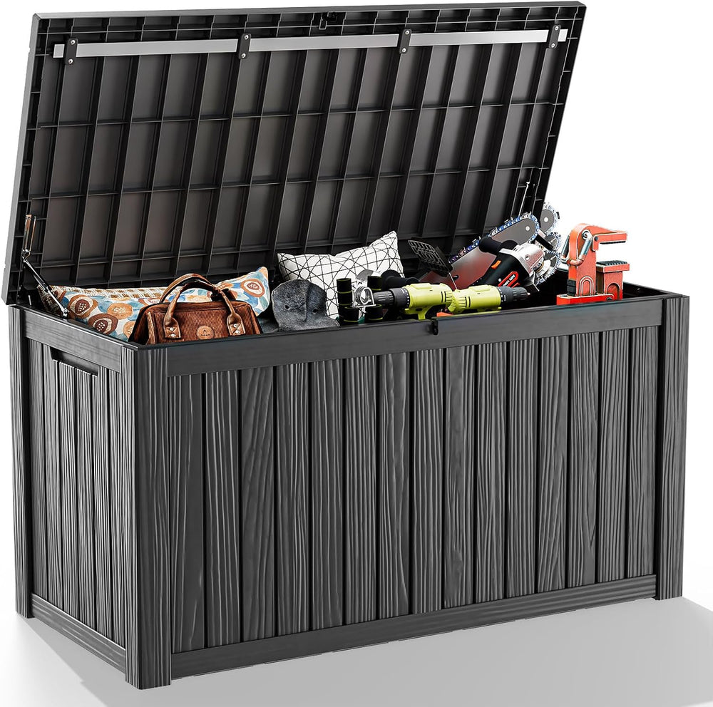 DRATO 180 Gallon Outdoor Storage Box Waterproof, Resin Large Deck Box for Pat...