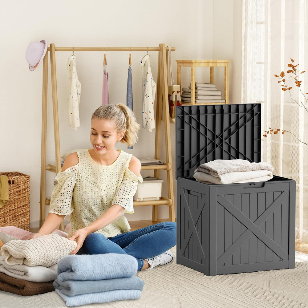 31 Gallon Outdoor Storage Box, Large Resin Deck Box for Patio Cushions, Garde...
