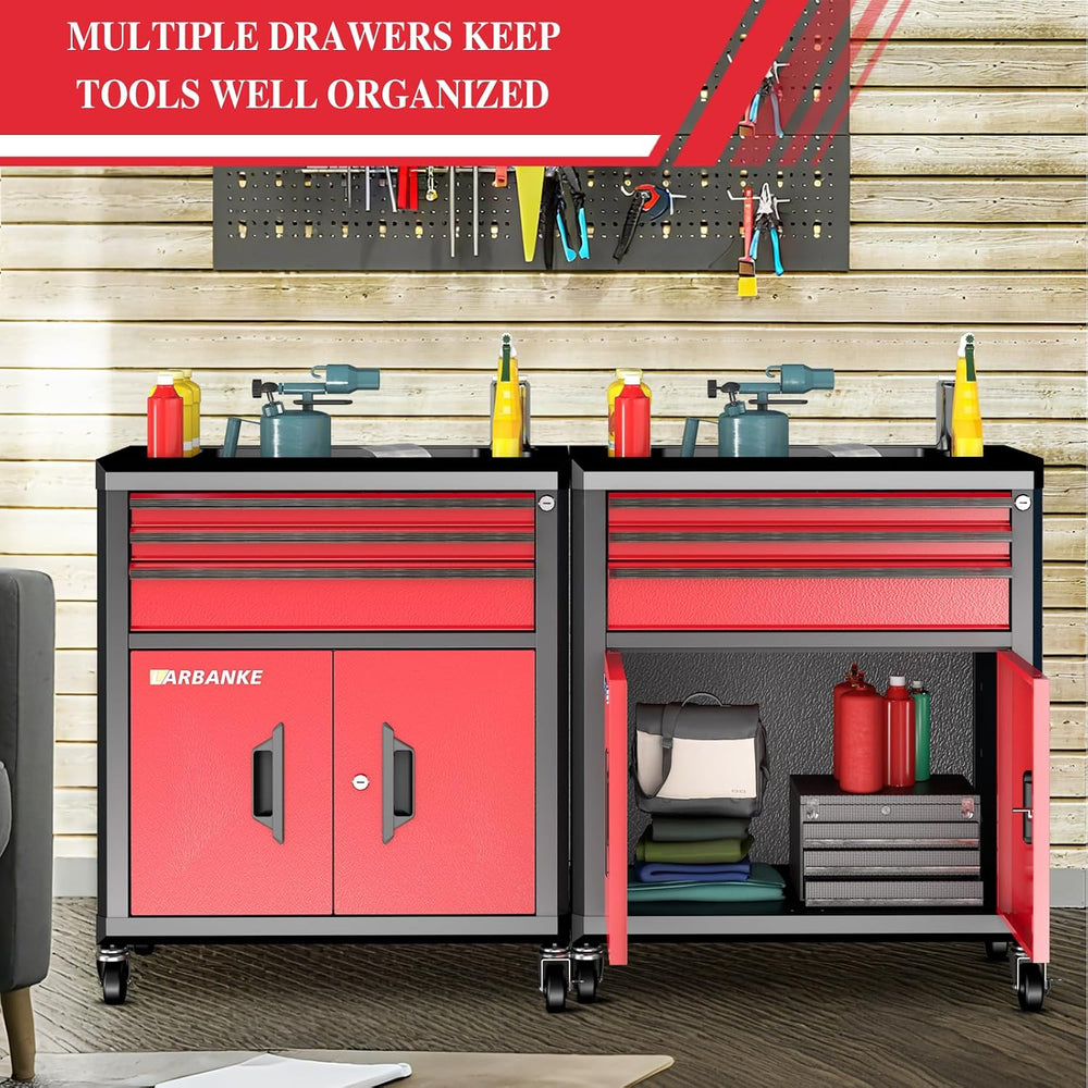LARBANKE Rolling Tool Chest with 3 Drawers&2 Doors,Tool Chest with Wheels