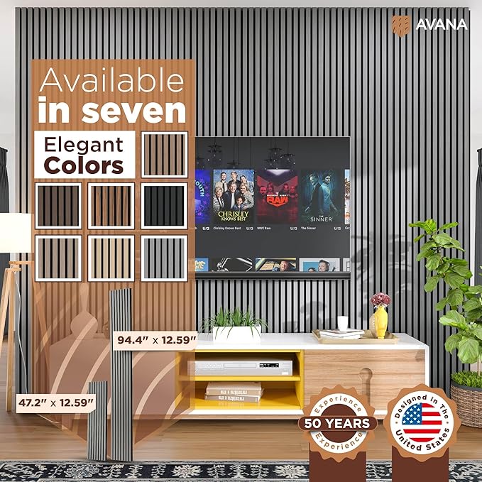 Avana Acoustic Wood Wall Panels – 94.4 x 12.6 Inch Gray Oak Acoustic Panels 2...