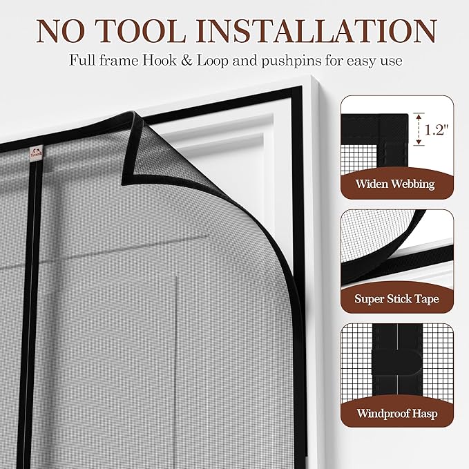 Yotache Magnetic Screen Door Fits Door Size 60 x 82, Screen Size 62" x 8...