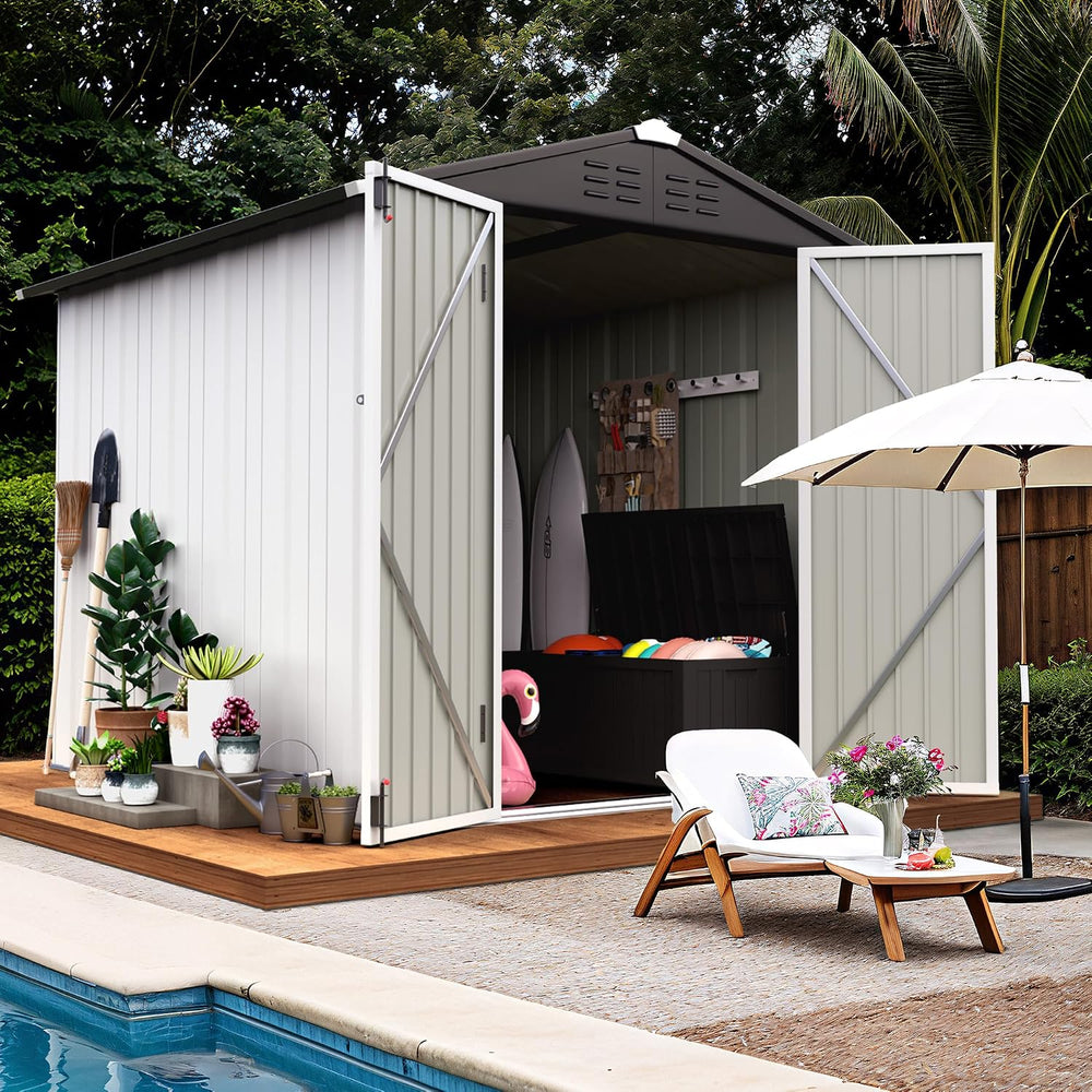 Flamaker 6x8 FT Storage Shed Waterproof Metal Garden Shed with Lockable Door ...