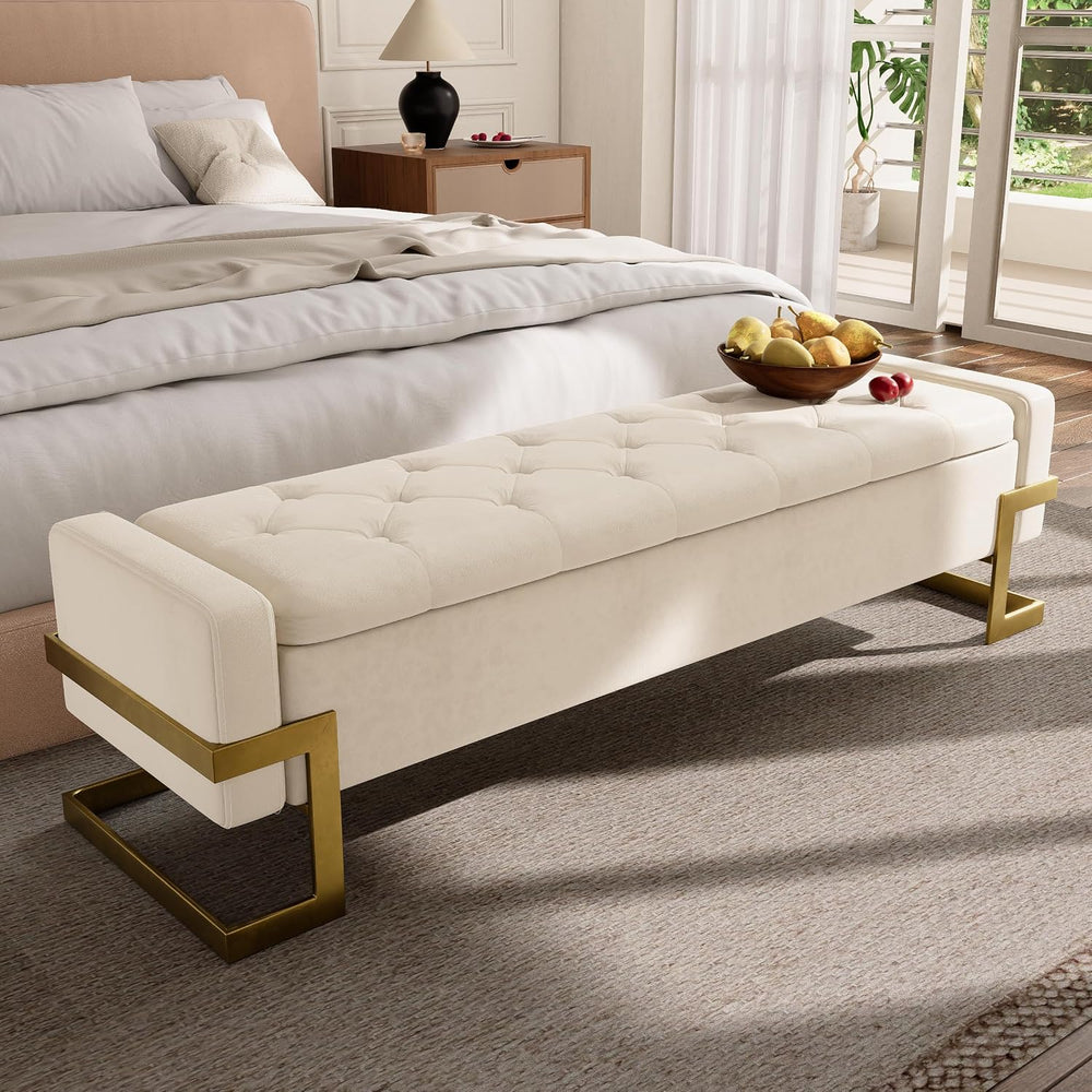 FiveWillowise 65 Inch Bedroom Storage Bench,Velvet End of Bed Benches