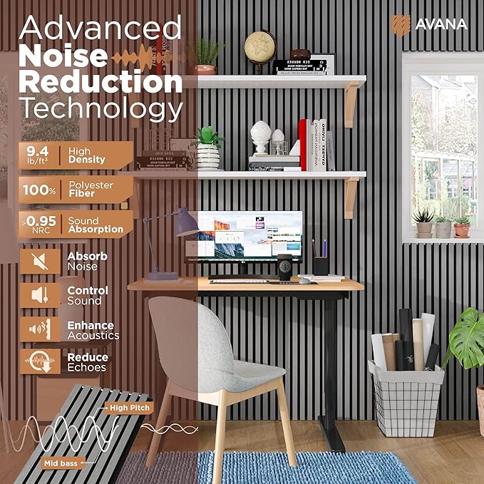 Avana Acoustic Wood Wall Panels – 94.4 x 12.6 Inch Gray Oak Acoustic Panels 2...