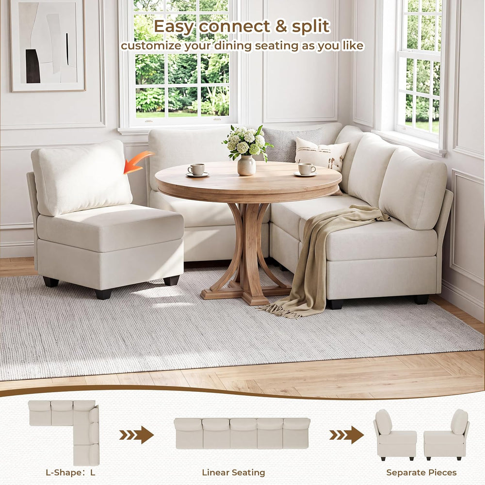 Breakfast Nook Bench with Storage, 5 Seats Modular Corner Banquette Seating